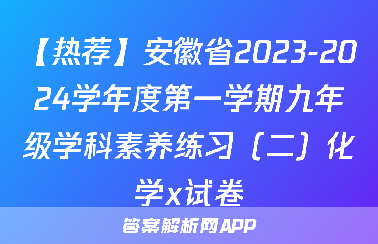 【热荐】安徽省2023-2024学年度第一学期九年级学科素养练习（二）化学x试卷