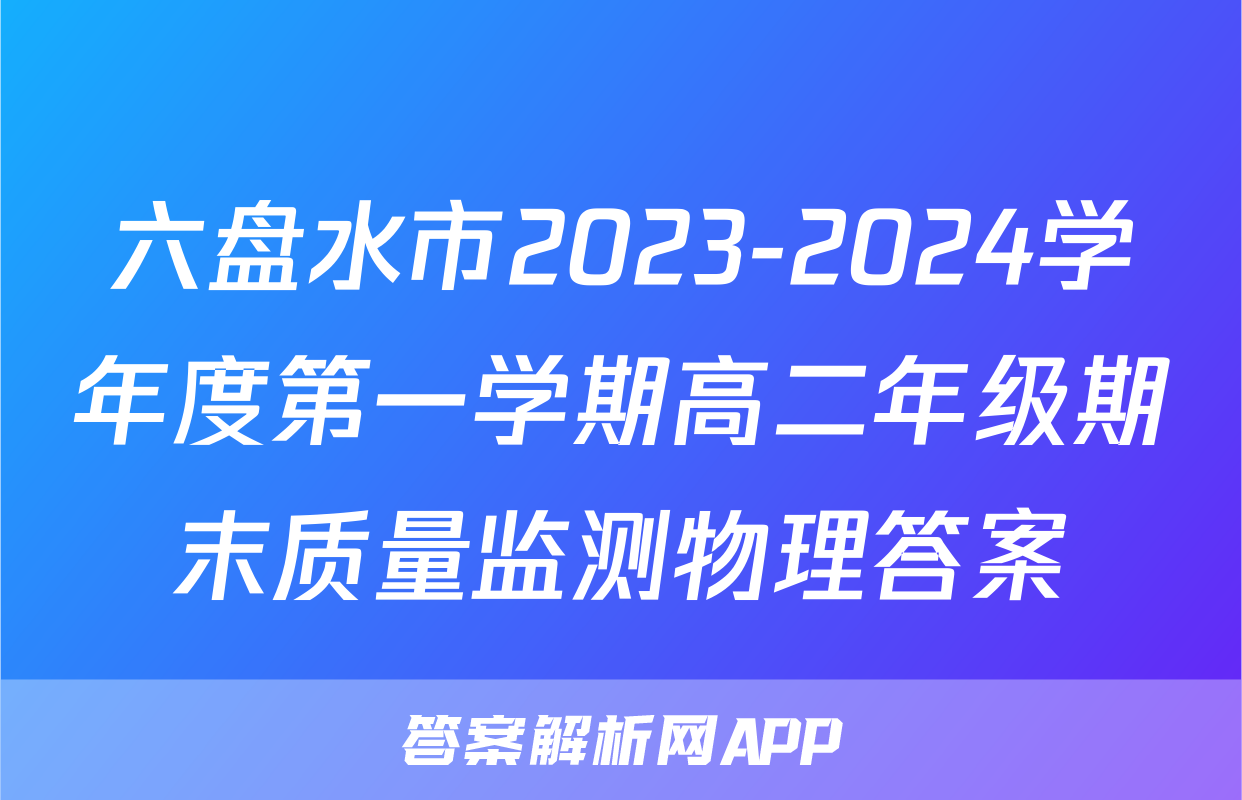 六盘水市2023-2024学年度第一学期高二年级期末质量监测物理答案