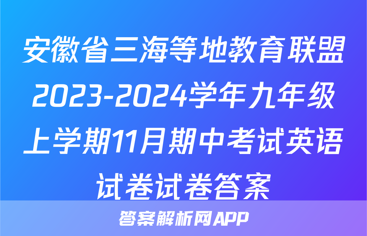 安徽省三海等地教育联盟2023-2024学年九年级上学期11月期中考试英语试卷试卷答案
