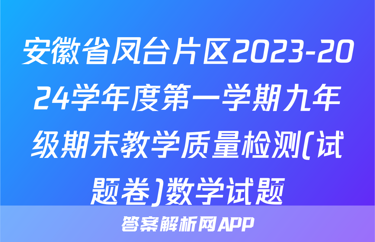 安徽省凤台片区2023-2024学年度第一学期九年级期末教学质量检测(试题卷)数学试题