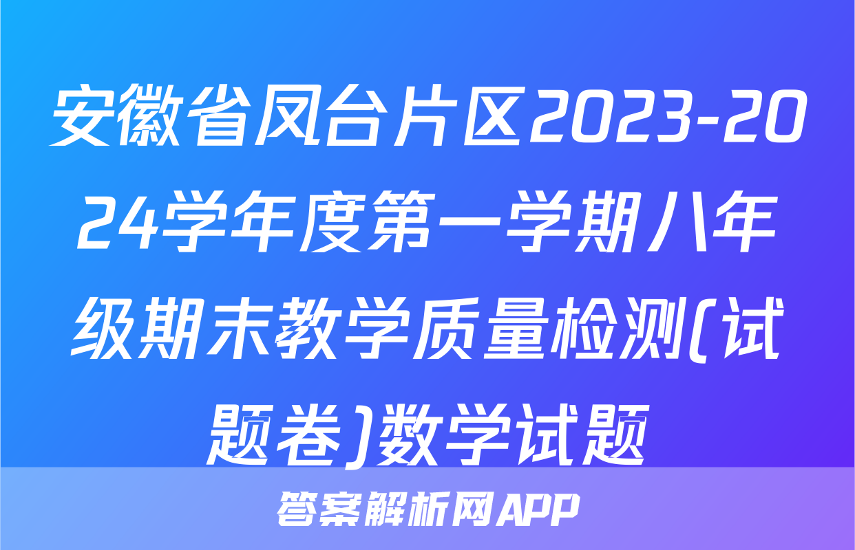 安徽省凤台片区2023-2024学年度第一学期八年级期末教学质量检测(试题卷)数学试题