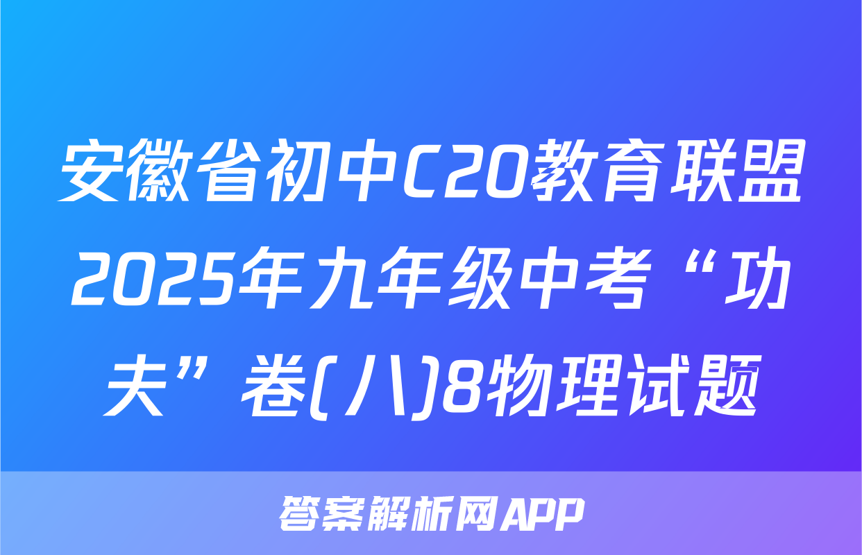 安徽省初中C20教育联盟2025年九年级中考“功夫”卷(八)8物理试题