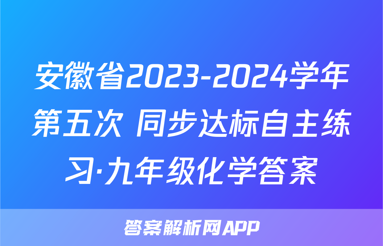 安徽省2023-2024学年第五次 同步达标自主练习·九年级化学答案