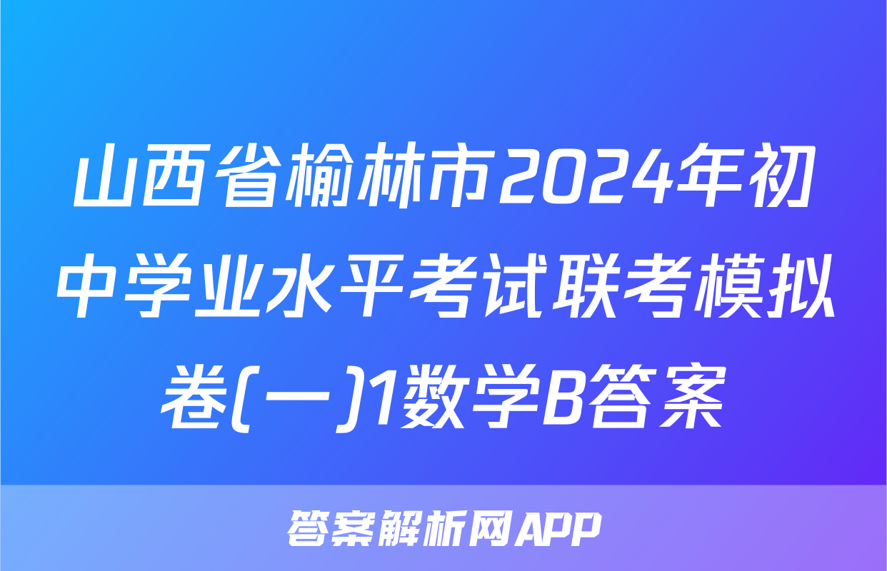 山西省榆林市2024年初中学业水平考试联考模拟卷(一)1数学B答案