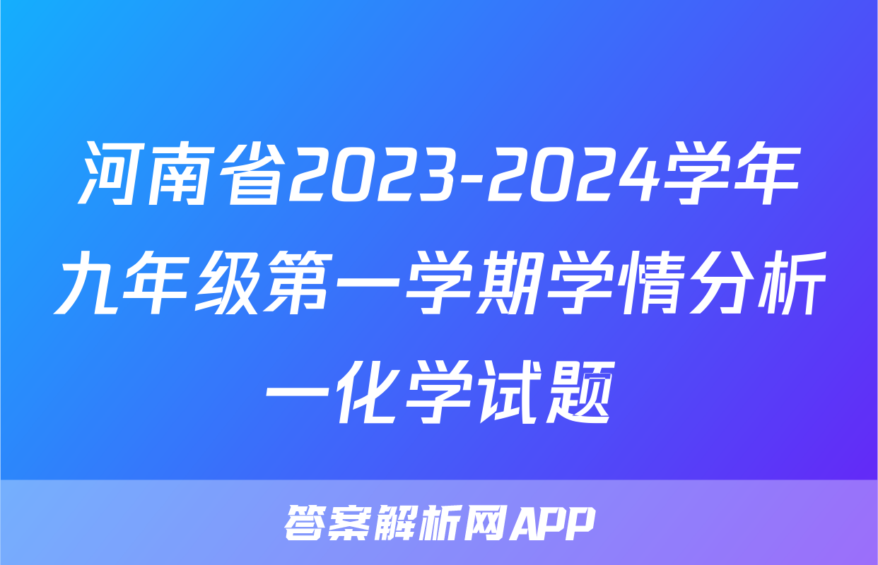 河南省2023-2024学年九年级第一学期学情分析一化学试题