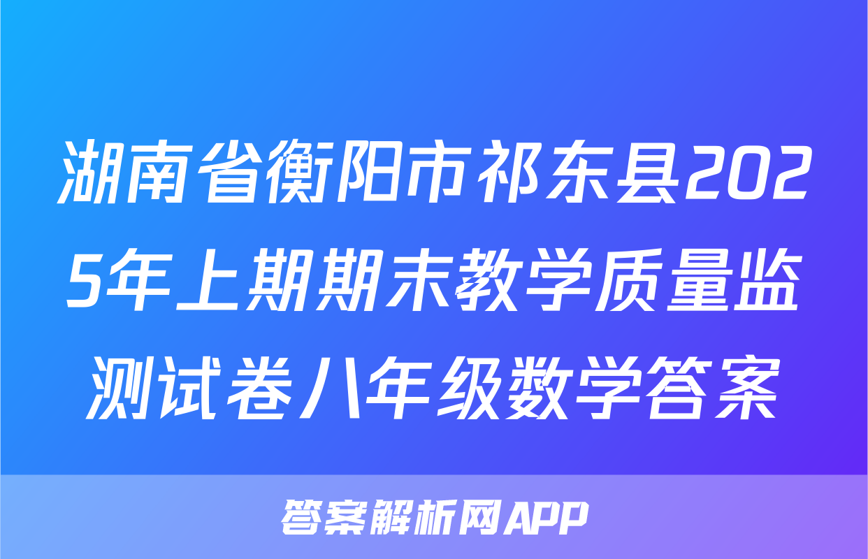 湖南省衡阳市祁东县2025年上期期末教学质量监测试卷八年级数学答案