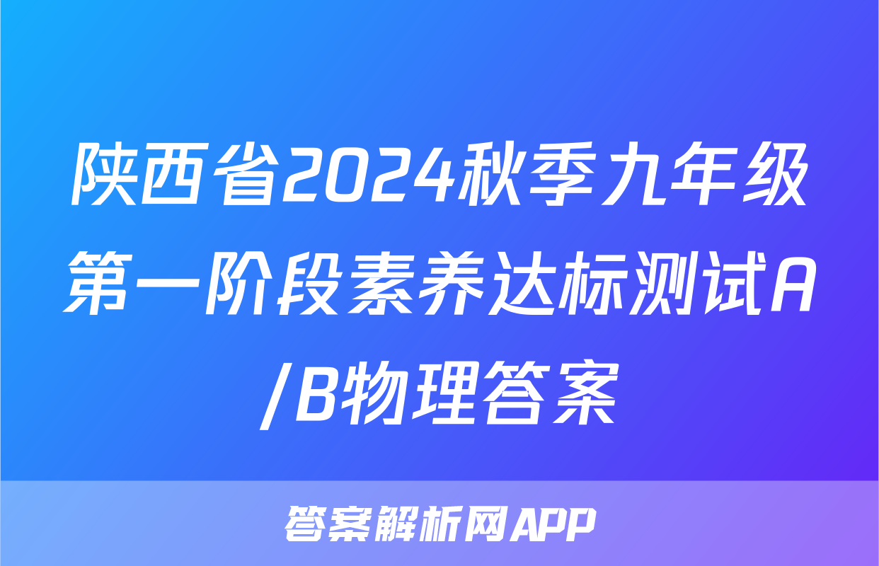 陕西省2024秋季九年级第一阶段素养达标测试A/B物理答案